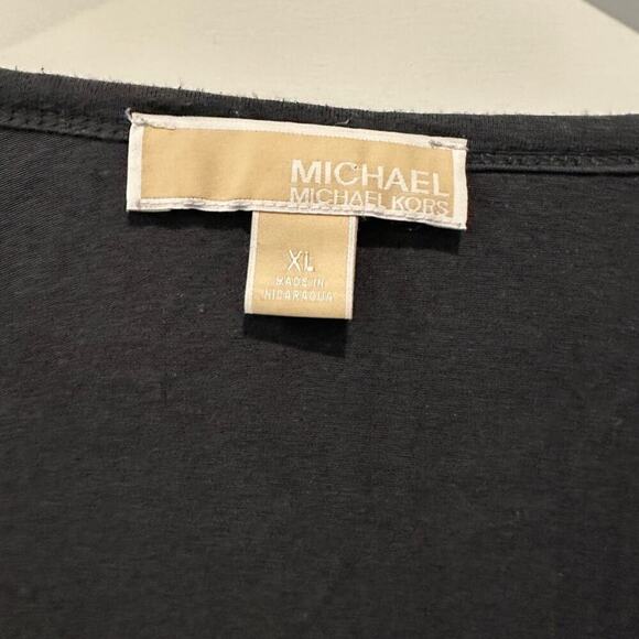 Michael Kors Size XL Gray Scoop Neck Stretch Side Zip Logo Work Office Blouse - Picture 4 of 8